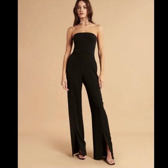 NWT Abercrombie & Fitch Strapless Split-Hem Jumpsuit Removable Straps XL Black - Picture 1 of 9